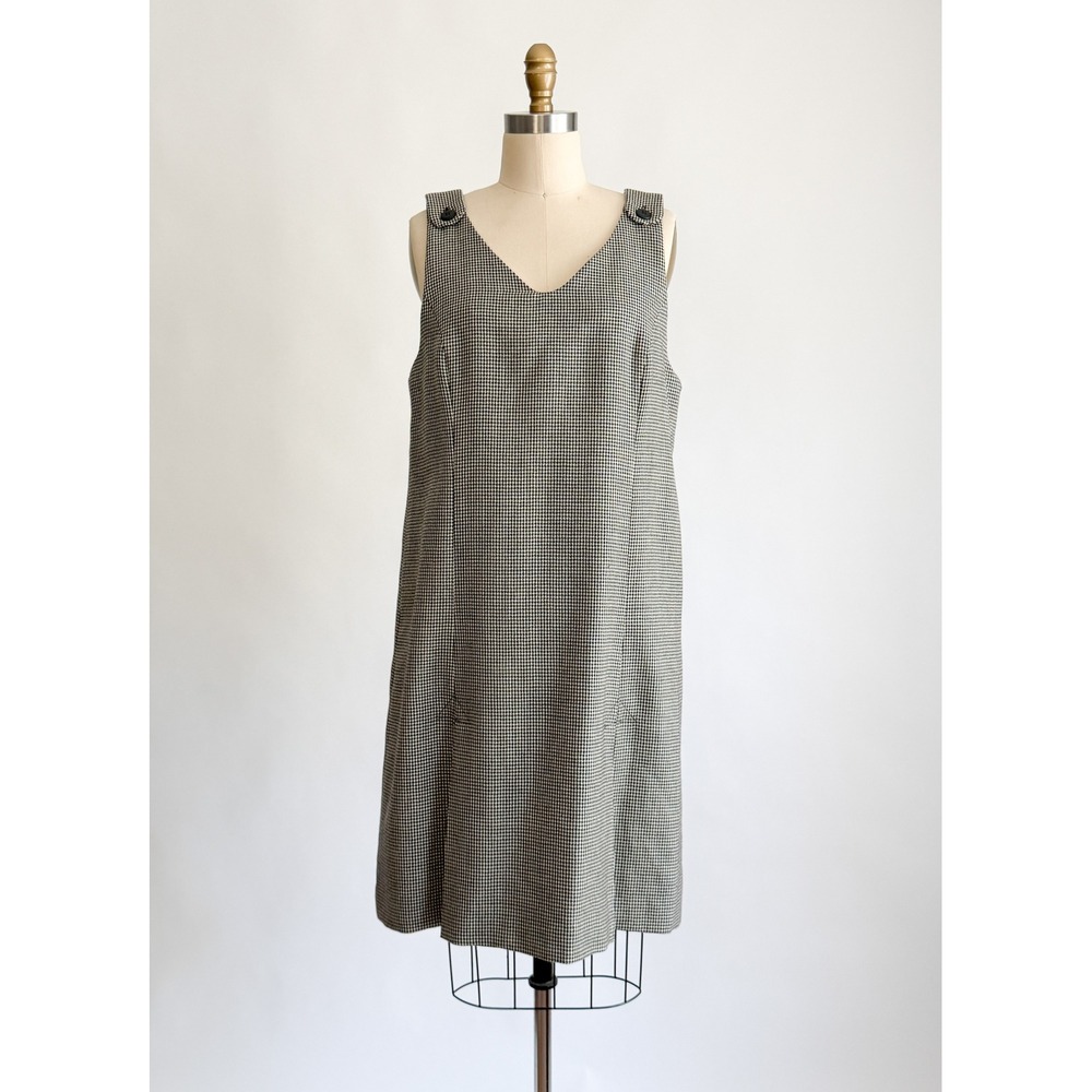 Dark Academia Vintage Rafaella‎ Wool Houndstooth Shift Dress Black White Jumper